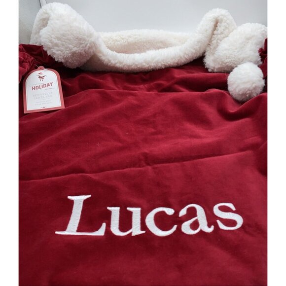 Pottery Barn Kids Lucas Red Velvet Santa Bag Sack Christmas Stocking 40 x 33 in - Picture 2 of 15